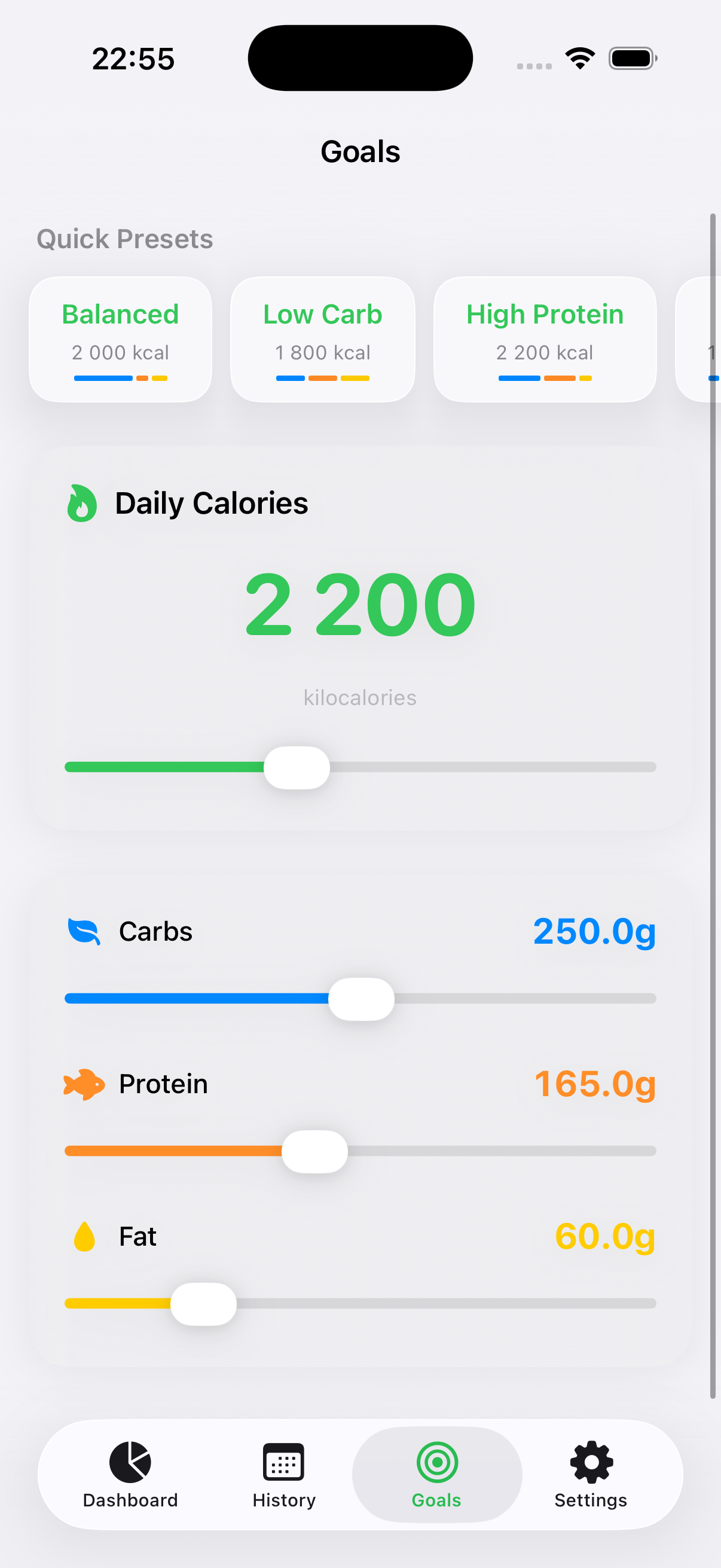 Calometric goals | daily calorie and macro targets