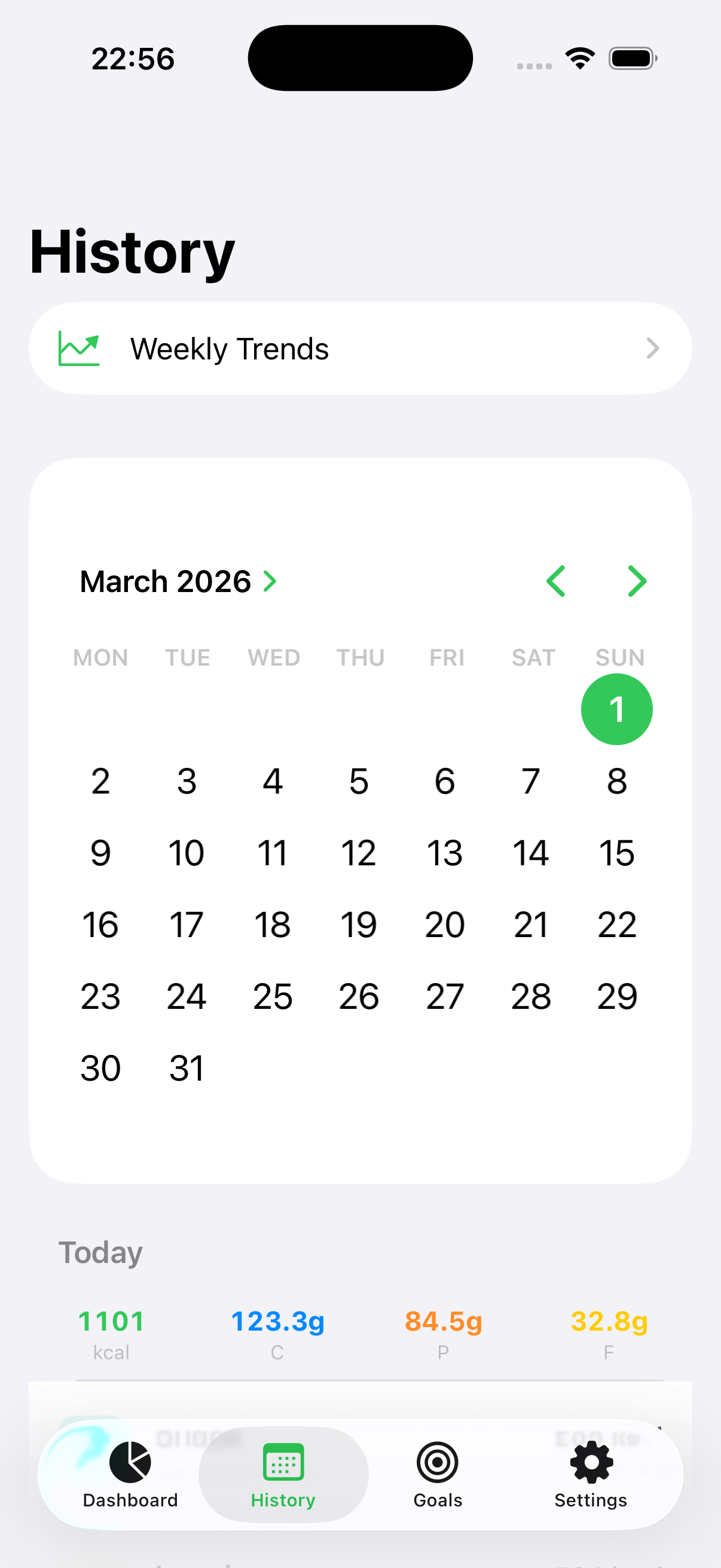 Calometric history | calendar view of past entries