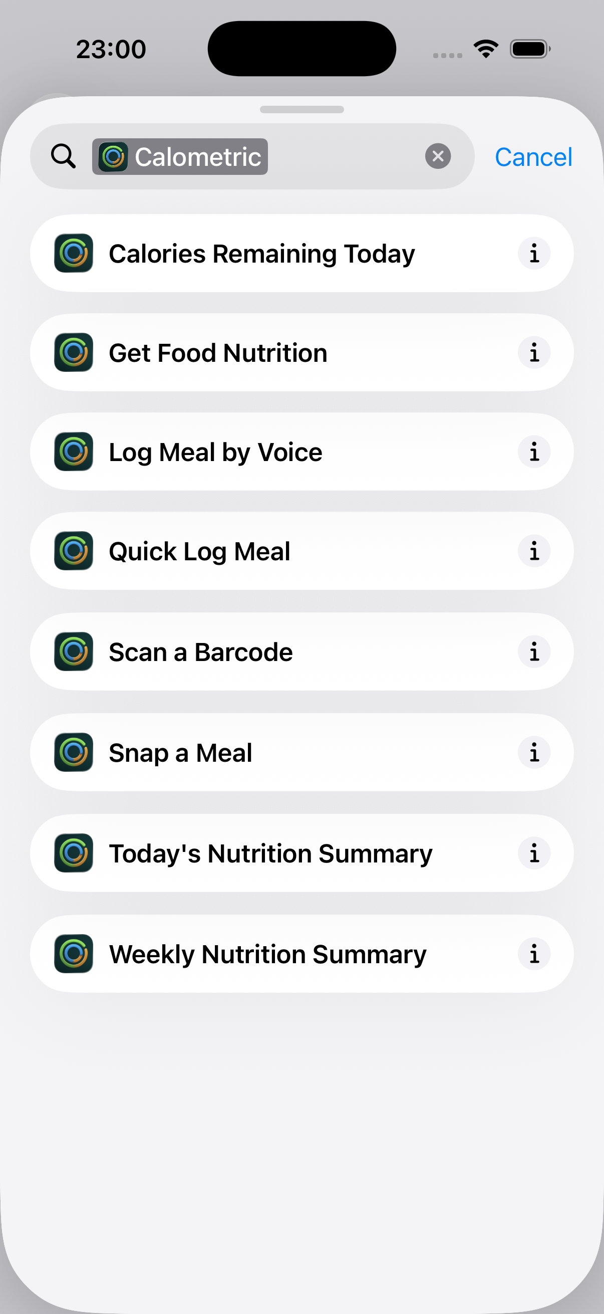Calometric Siri Shortcuts | quick actions for meal logging