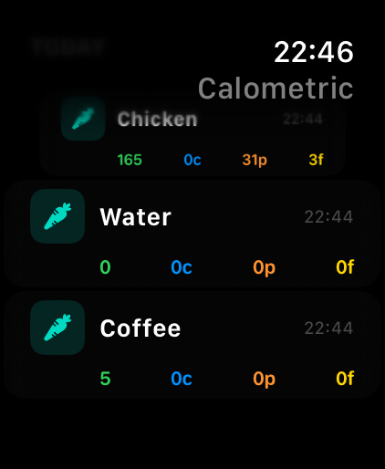 Calometric Apple Watch | today's food entries