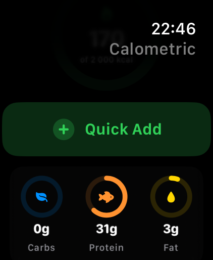 Calometric Apple Watch | quick add and macro tiles