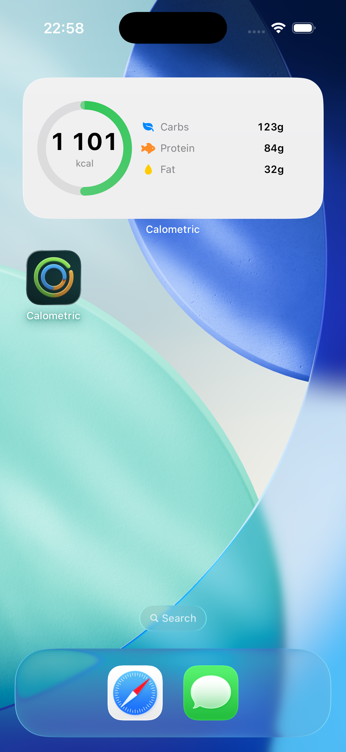 Calometric home screen widget showing daily calorie progress